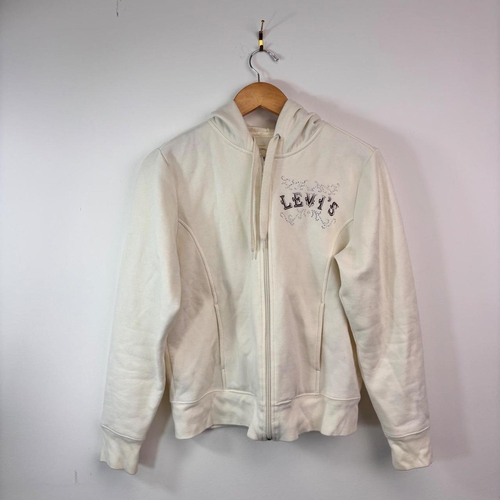 Levi's Red Tab Y2K Rhinestone Zip Hoodie Cream McBling Bling Fairy Grunge S